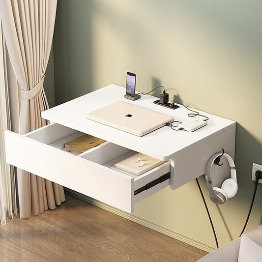 Wall Mounted Laptop Desk with Power Outlets,2 USB Ports