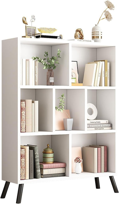 7 Cube Bookshelf, 3 Tier Open Shelf Bookcase with Legs
