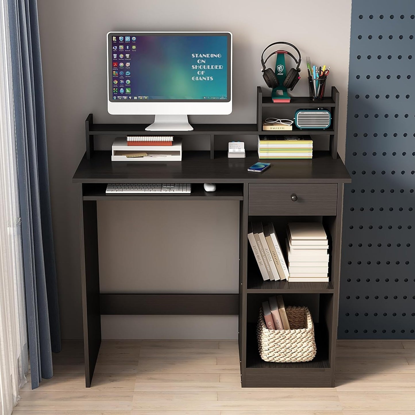 40" Study Workspace with Monitor Stand, Slide-Out Keyboard Tray