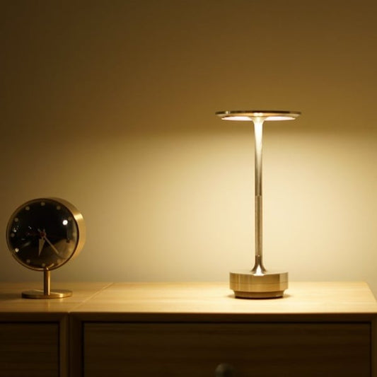 Metallic Cordless Table Lamp - Dimmable & Rechargeable