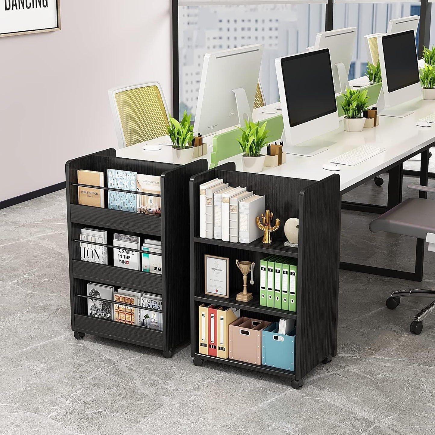 3 Tier Mobile Bookcase,Double Sided Open Office Bookshelf
