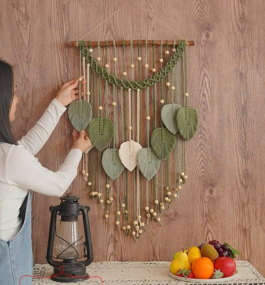 Macrame Wall Hanging - Handwoven Leaf Tapestry