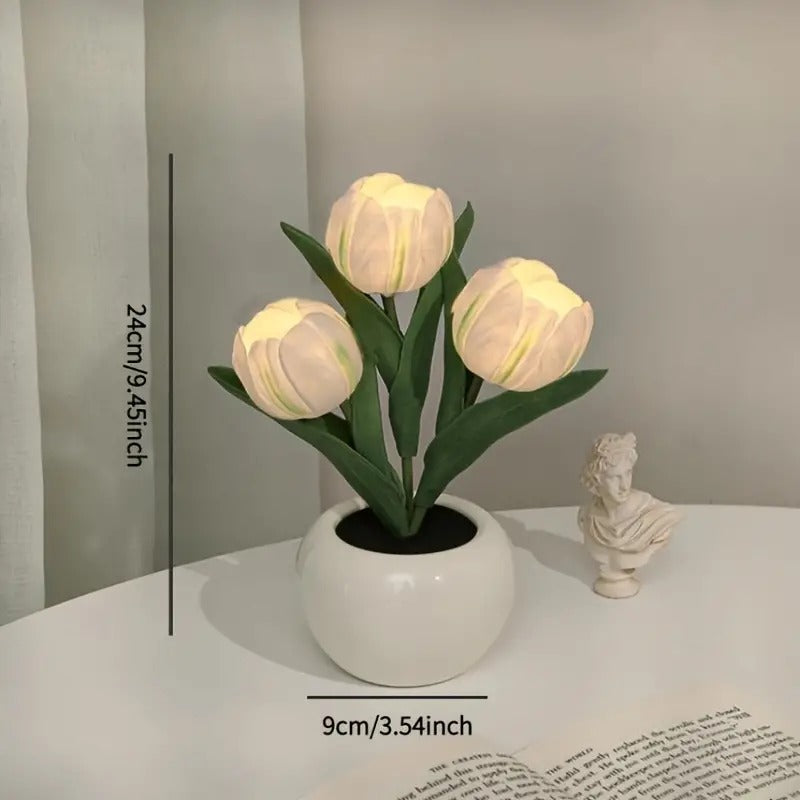 LED Tulip Night Light, Simulation Flower Table Lamp With Vase