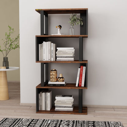 4-tier Open Storage Shelving with Wood Look Accent Metal Frame