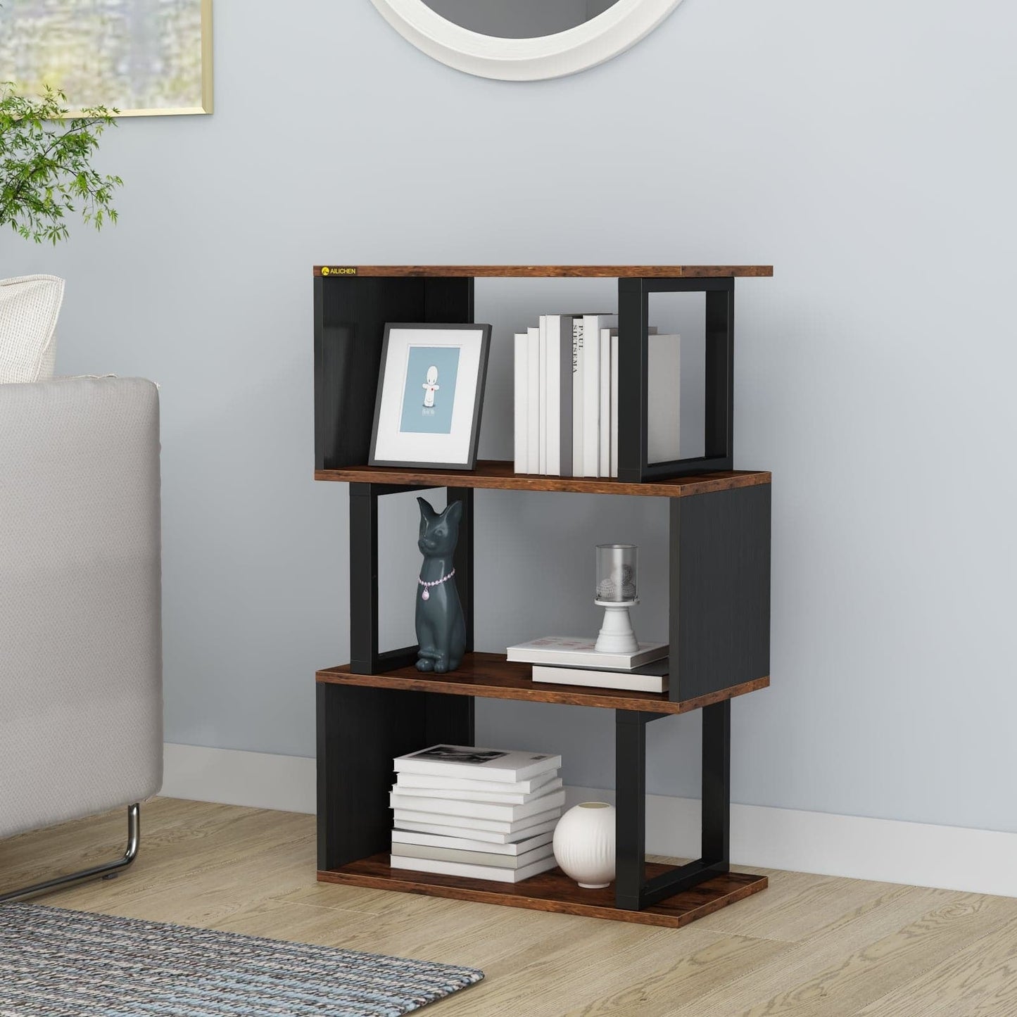 3-tier Open Storage Shelving with Wood Look Accent Metal Frame