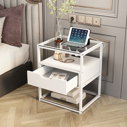 Nightstand with Storage Drawer and Open Wood Shelf