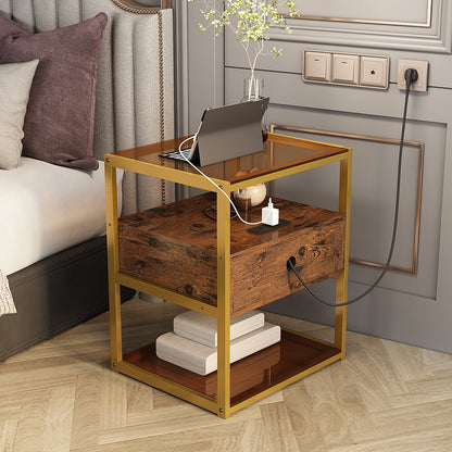 Nightstand with Storage Drawer and Open Wood Shelf